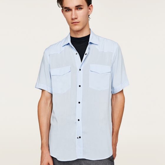 Zara Other - Zara Man Blue Relaxed Fit Short Sleeve Button Down